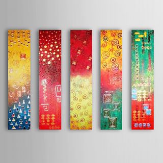 Hand Painted Oil Painting Abstract Shapes with Stretched Frame Set of 5 1311 AB1102