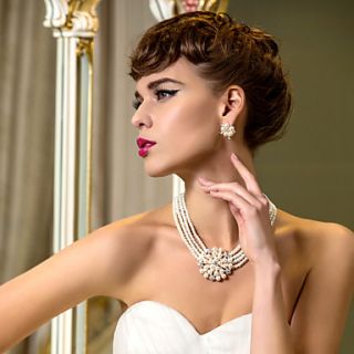 Luxurious Alloy With RhinestonePearl Wedding Bridal Necklace Earrings Jewelry Set