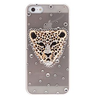 Delicate Leopard Head Pattern with Diamond Transparent Hard Case with Nail Adhesive for iPhone 5/5S