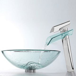 Bathroom Sink Set, Transparent Tempered Glass Bathroom Sink and Chrome Finish Bathroom Faucet