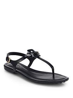 Tods Patent Leather Thong Sandals   Blue