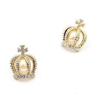Crown Chaped with Crystal Artificial Pearl Stud Earring for Women