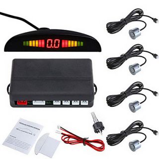 Car LED Parking Reverse Backup Radar System with Backlight Display with 4 Sensors (White,Red,Gray,Blue)