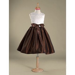 A line Jewel Knee length Taffeta Lace Junior Bridesmaid Dress