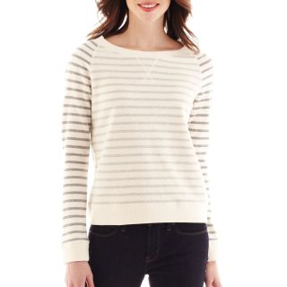 Inside Out Striped Sweatshirt, White/Grey, Womens