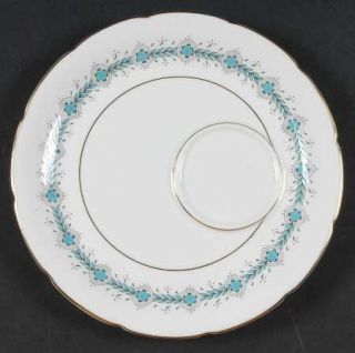 Coalport Geneva Snack Plate, Fine China Dinnerware   White Rim,Aqua Floral Laure