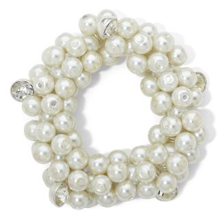 Vieste Silver Tone Simulated Pearl & Crystal Shaky Bracelet, White