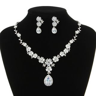 Attractive Copper Platinum Plated With Cubic Zirconia Necklace Earrings Jewelry Set