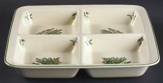 Spode Christmas Tree Green Trim Divided 4 Part Square Platter, Fine China Dinner