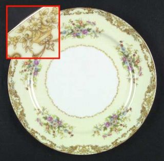 Noritake N329 Dinner Plate, Fine China Dinnerware   Tan Scroll Rim, Floral Spray