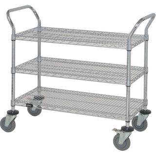 Quantum Wire Shelving Mobile Utility Cart   3 Shelves, 18 Inch W x 48 Inch L x