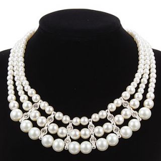 Elegant Imitation Pearl Strand With Rhinestone Womens Necklace