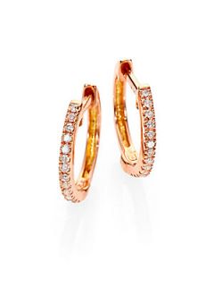 Jacquie Aiche Pave Diamond & 14K Rose Gold Mini Hoop Earrings/0.45   Gold