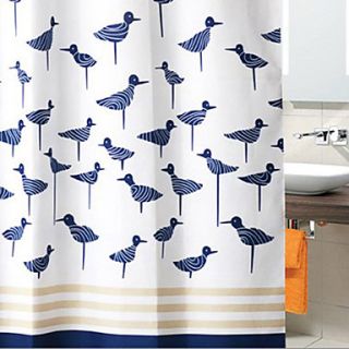 Shower Curtain Dark Blue Birds Thick Fabric Water resistant W71 x L71