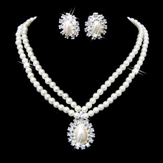 Beautiful Clear Crystals And Imitation Pearls Jewelry Set,Including Necklace And Earrings
