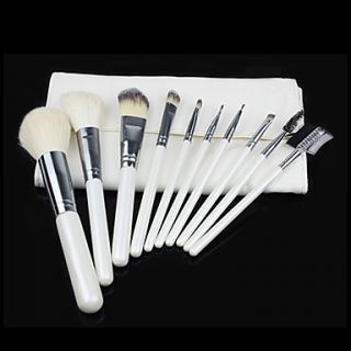 Pro High Quality 10 PCs Natural Goat Hair Makeup Brush Set with White Pouch