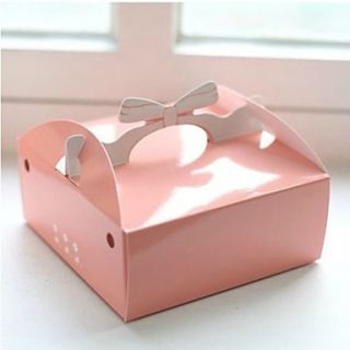 Pink Pearl Paper Cake Favor Box With Bow Handle   Set of 12