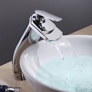 Contemporary Brass Waterfall Bathroom Sink Faucet (Tall)