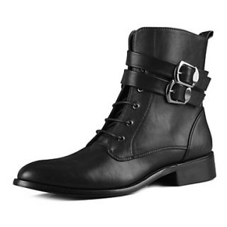 Mens Faux Leather Flat Heel Combat Boots With Lace up/Buckle