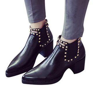 Faux Leather Chunky Heel Combat Ankle Boots