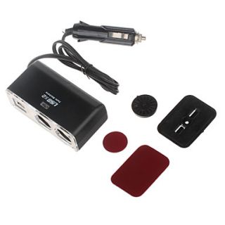 WF 026 1 to 2 Car Cigarette Lighter Power Splitter Adapter w/ Dual USB Output   Black