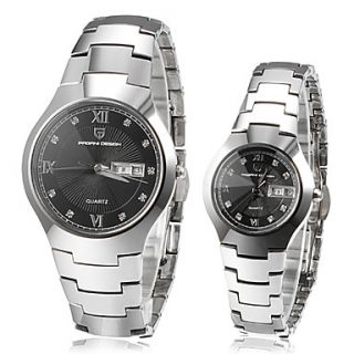 Pagani Couples Calendar Black Round Dial Full Steel Band Quartz Analog Wrist Watch
