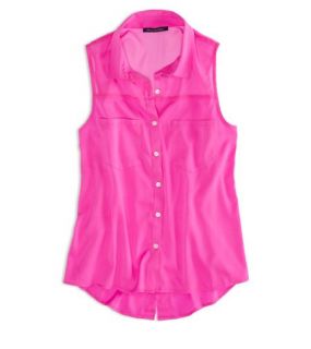 Galaxy Neon Pink AEO Factory Sleeveless Chiffon Button Down, Womens XL