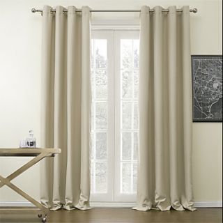 (One Pair Grommet Top) Solid Beige Classic Blackout Curtain