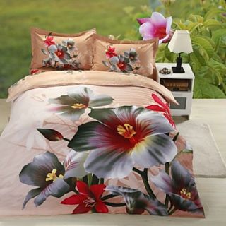 Duvet Cover Set,4 Piece 3d Effect Print Flowers in Noon Full Size