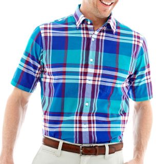 Dockers Short Sleeve Madras Plaid Shirt, Blue, Mens