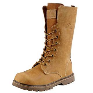 Mens Leather Flat Heel Mid Calf Combat Boots With Lace up