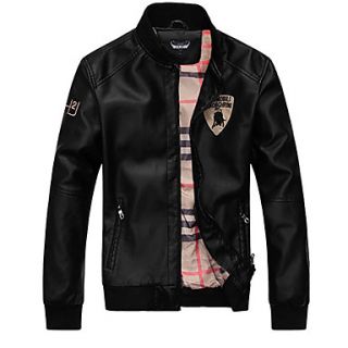 Mens Casual PU Leather Zipper Fashion Stand Collar Jacket