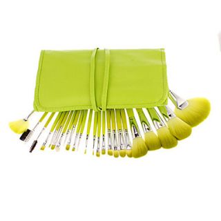 New 24Pcs Cosmetic Brush Set with Green Soft Leather Case