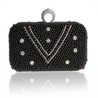 Jiminy Womens Simple Lovely Pearl Evening Clutch Bag(Black)