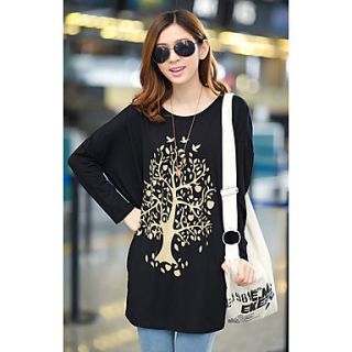 Uplook Womens Casual Round Neck Black Tree Pattern Loose Fit Batwing Long Sleeve T Shirt 309#