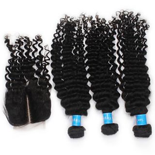 161616Lace Closure 14 6A Peruvian Virgin Remy Curly Wave Human Hair Weft Extensions