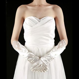 Satin Fingertips Elbow Length With Pearls Bridal Gloves (More Colors)