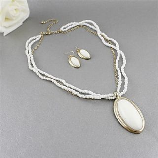 Kayshine Womens Personalized Fashion White Alloy Gemstone Teardrop Pendant Necklace And Earrings Set