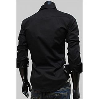 Langdeng Casual Harem Slim Contrast Color Long Sleeve Shirt(Black)