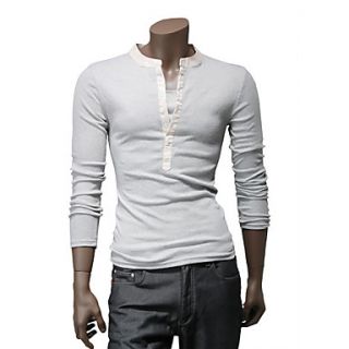 Langdeng Casual Fashion Layered Long Sleeve Slim T Shirt(Light Gray)