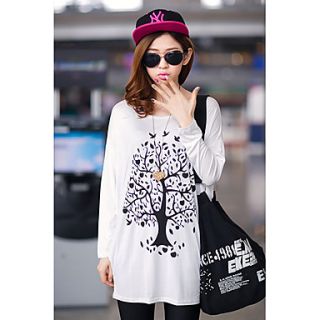 Uplook Womens Casual Round Neck White Tree Pattern Loose Fit Batwing Long Sleeve T Shirt 309#
