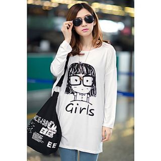 Uplook Womens Casual Round Neck White Cartoon Pattern Loose Fit Batwing Long Sleeve T Shirt 322#