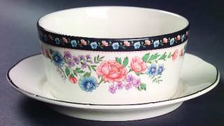 Sango Claremore Gravy Boat with Attached Underplate, Fine China Dinnerware   Bla