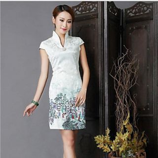 Moon Sunday Womens Fashion Tang Suit Floral Print Sheath Dress