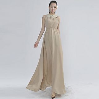 Color Party Womens Golden Lace Slim Fit Long Dress (Almond)
