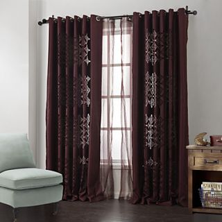 (One Pair) Modern Burgundy Geometric Hollow Out Energy Saving Curtain with Sheer Set