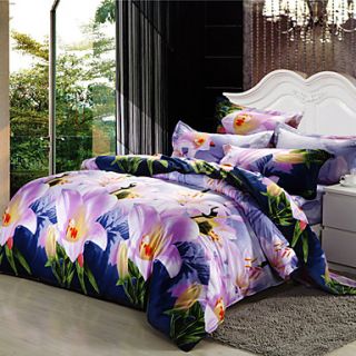 4 Piece Burshed Fabric Morning Printed 3D Effect Duvet Cover Set