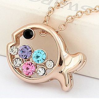 Xiaoguo Womens Delicate Fish Crystal Necklace(Screen Color)