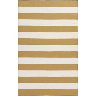 Hand woven Yellow Stripe Mustard Wool Rug (8 X 11)