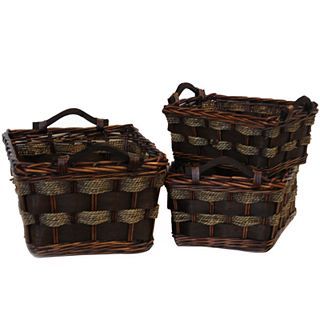 3 Piece Willow and Seagrass Storage Basket Set, Brown